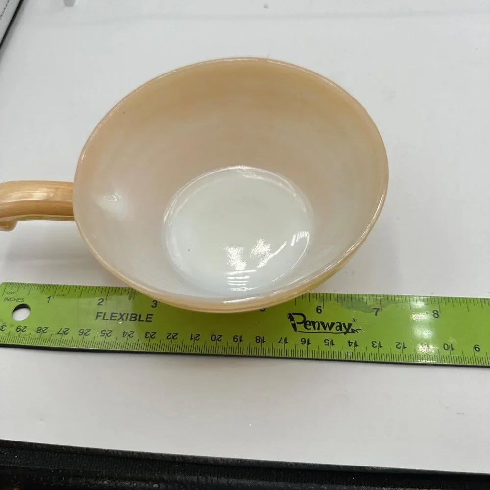 Fire King Oven Ware Ribbed Handled Soup Bowl Peach Luster Beehive Vintage